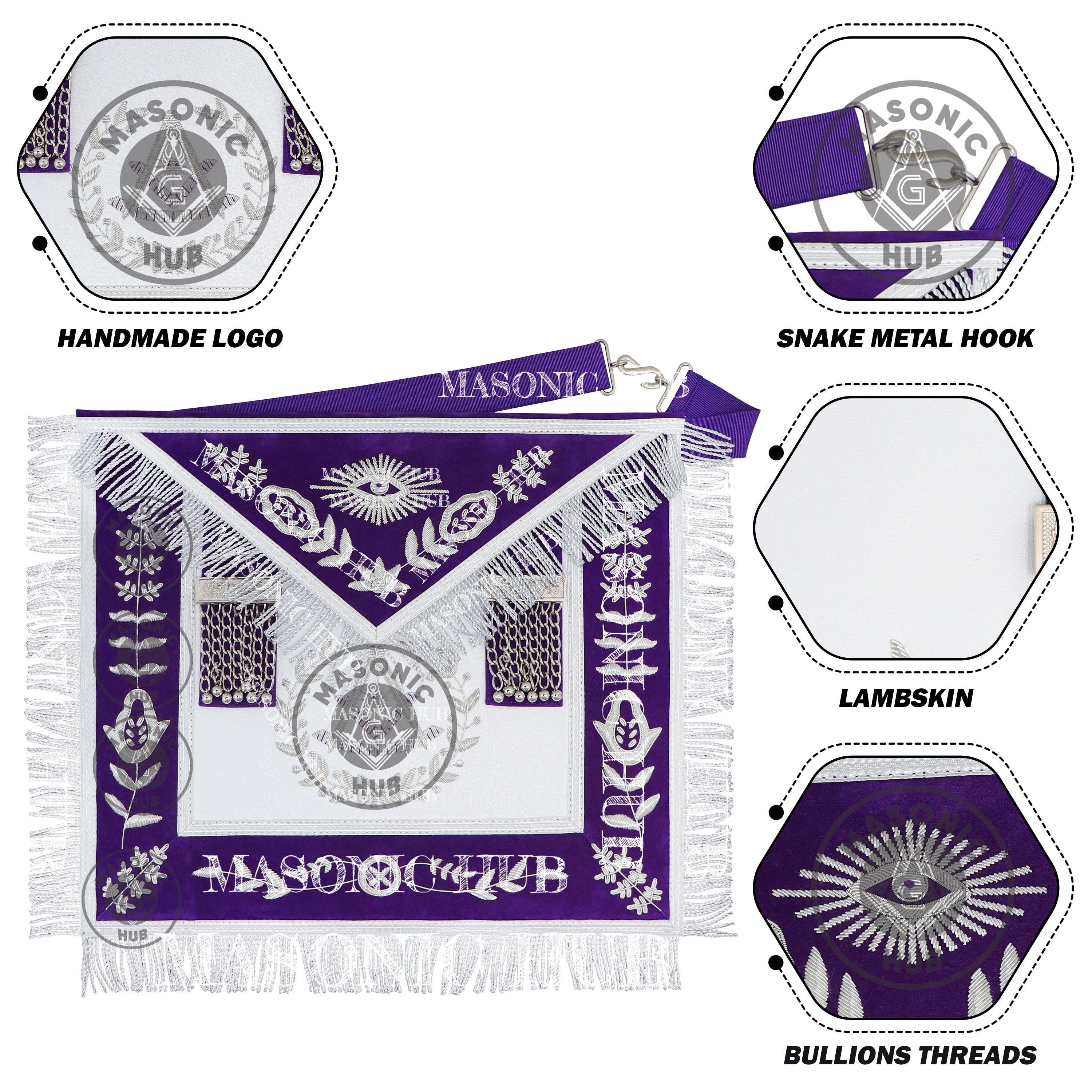 Royal Purple Masonic Past Master Apron with Silver Bullion Embroidery All-Seeing Eye Motif – Velvet Trim & Fringe Masonic Hub