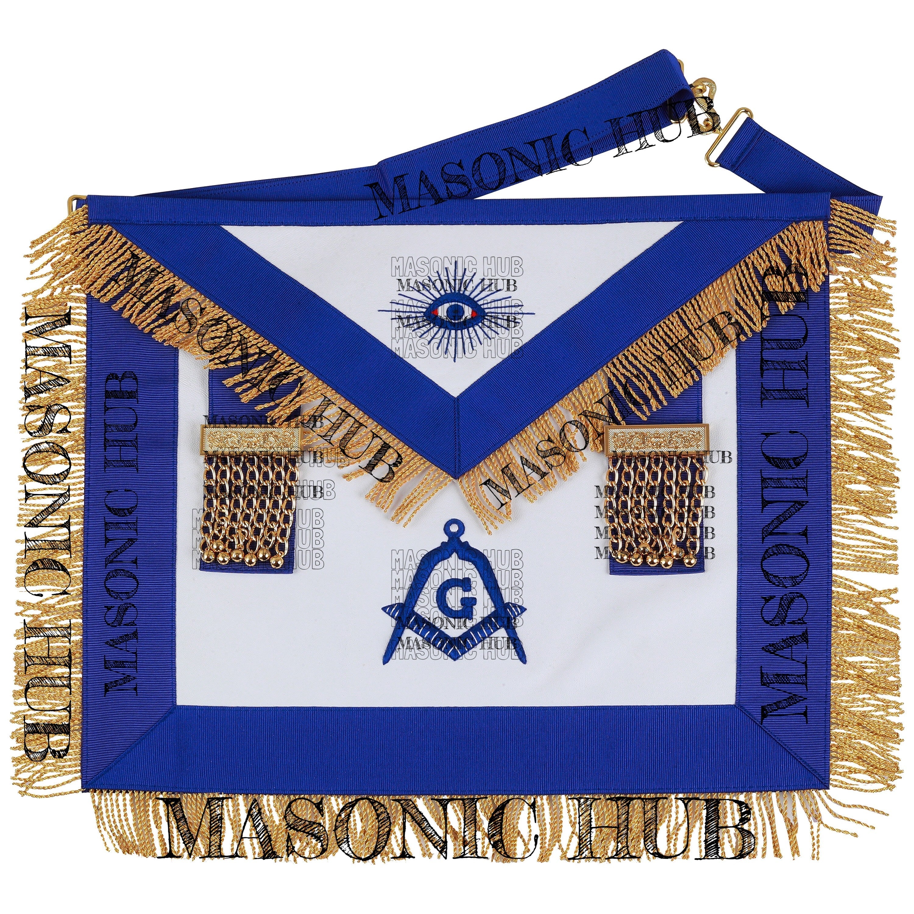 Masonic Master Mason Lambskin Apron with All-Seeing Eye Emblem Gold Mylar Fringe My Store