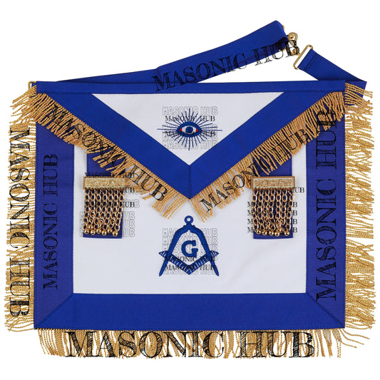 Masonic Master Mason Lambskin Apron with All-Seeing Eye Emblem Gold Mylar Fringe