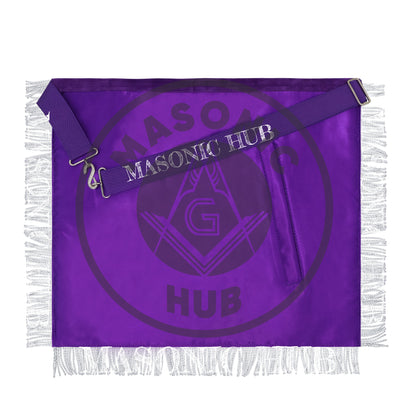 Royal Purple Masonic Past Master Apron with Silver Bullion Embroidery All-Seeing Eye Motif – Velvet Trim & Fringe