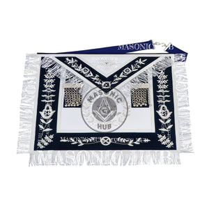 Masonic Past Master Apron – Hand-Embroidered Lambskin & Navy Blue Velvet with Silver Bullion Trim Masonic Hub