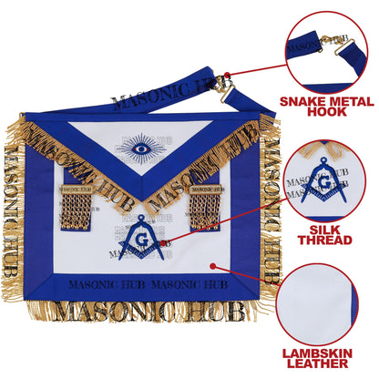 Masonic Master Mason Lambskin Apron with All-Seeing Eye Emblem Gold Mylar Fringe