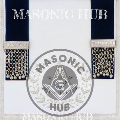 Masonic Past Master Apron – Hand-Embroidered Lambskin & Navy Blue Velvet with Silver Bullion Trim