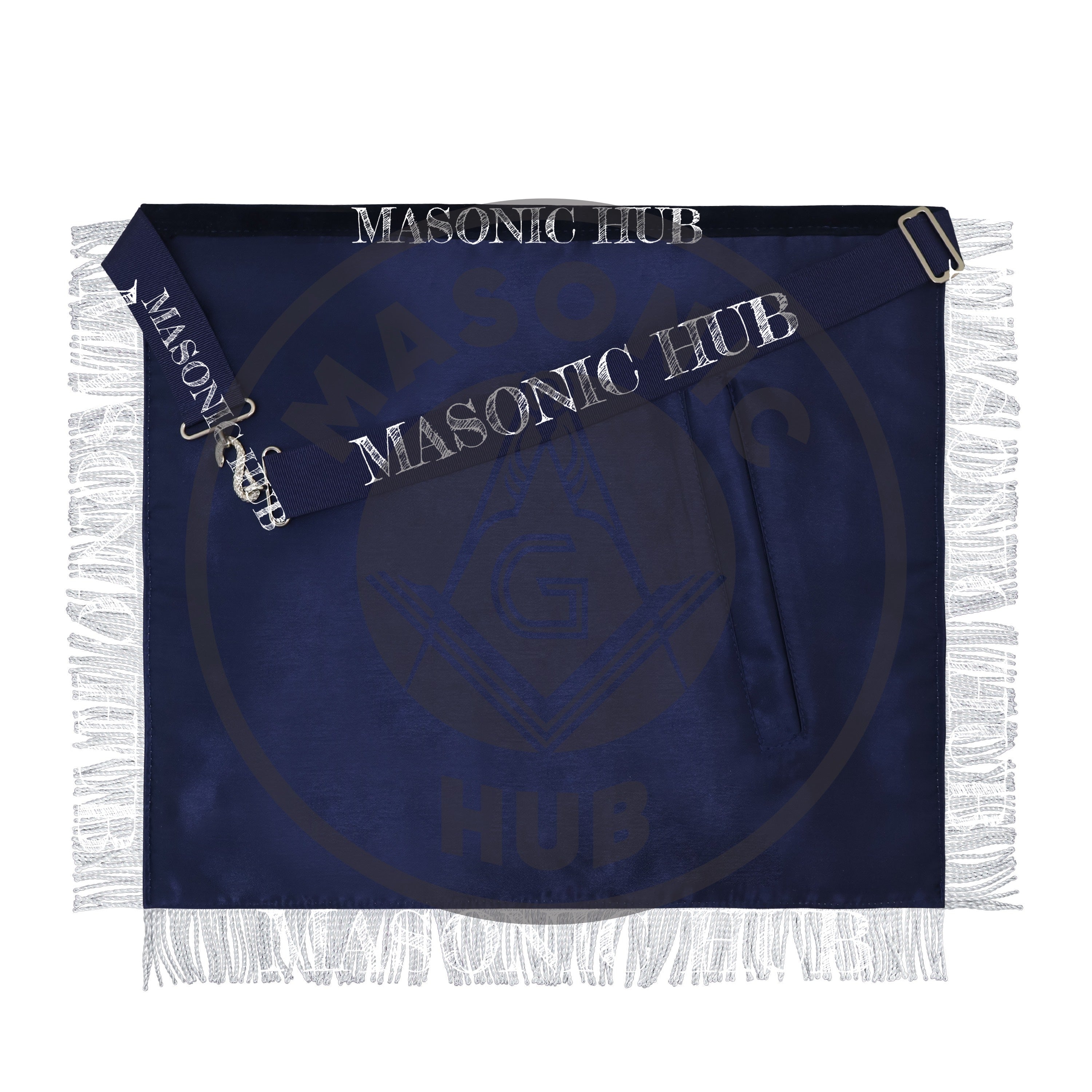 Masonic Past Master Apron – Hand-Embroidered Lambskin & Navy Blue Velvet with Silver Bullion Trim Masonic Hub