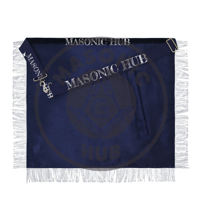 Masonic Past Master Apron – Hand-Embroidered Lambskin & Navy Blue Velvet with Silver Bullion Trim