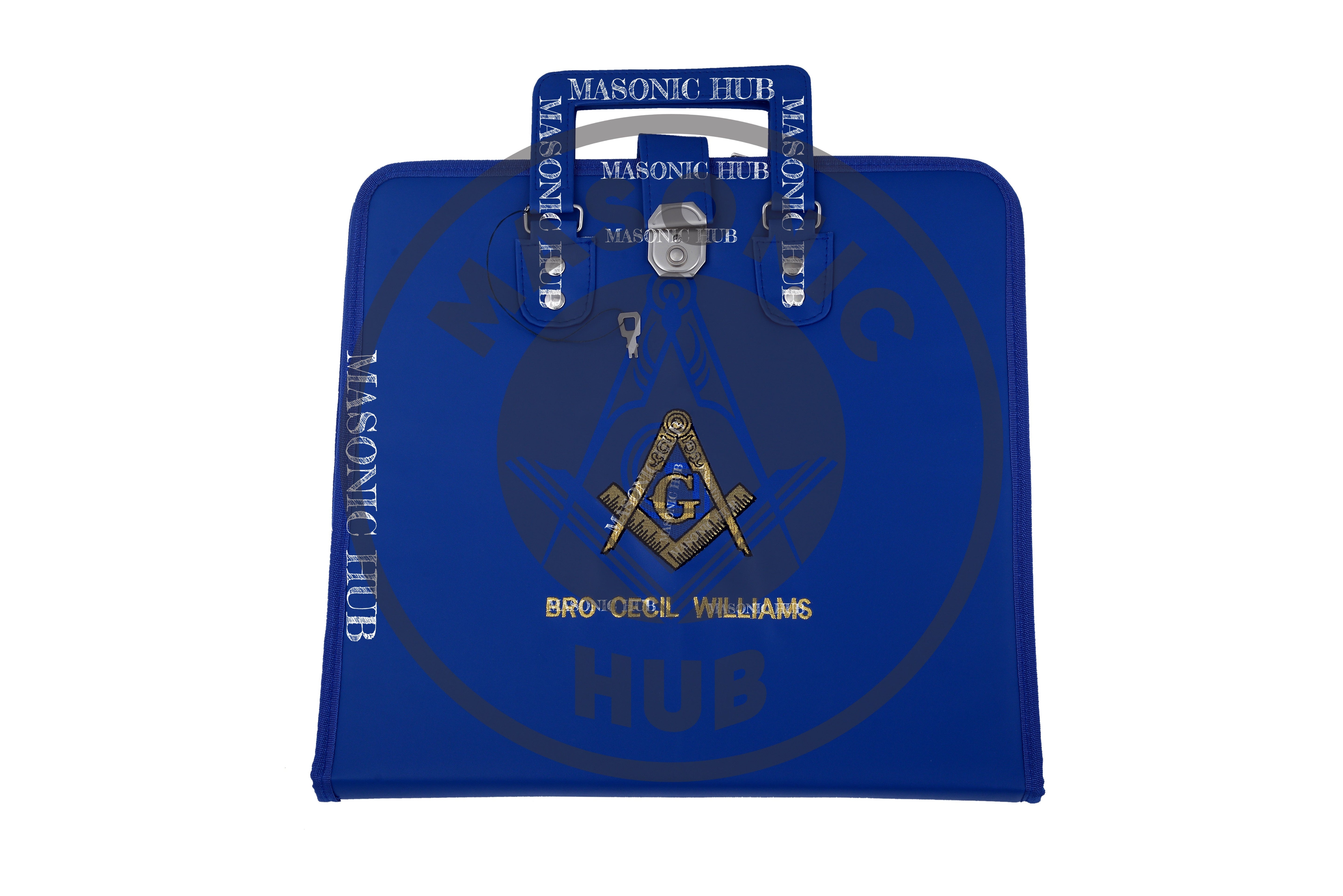Custom Masonic Apron Case with Machine-Embroidered Square & Compass – Personalized with Name and Lodge Masonic Hub