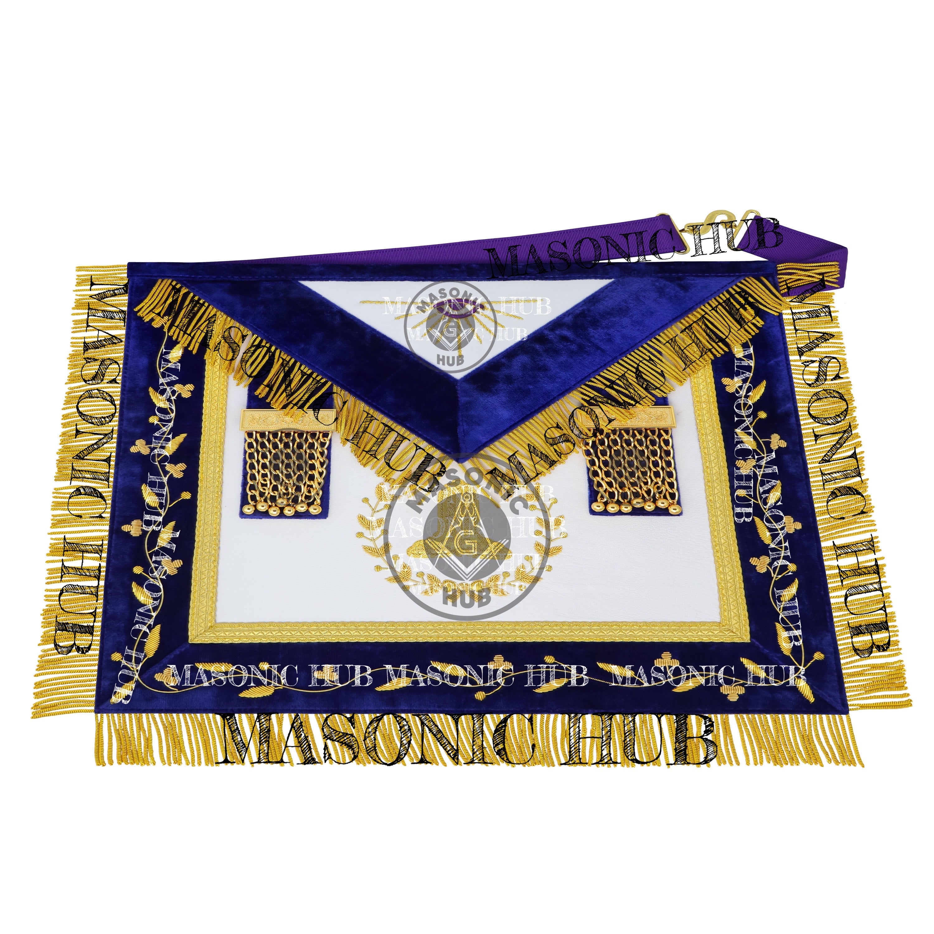 Masonic Grand Lodge Senior Warden Regalia Set – Hand Embroidered Lambskin Apron, Collar, Jewel & Cuffs – Gold Bullion Finish Masonic Hub