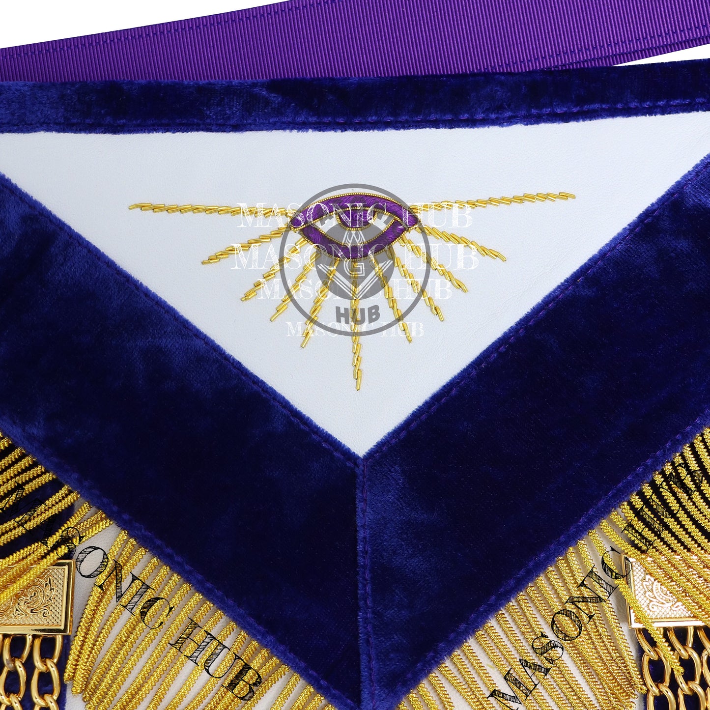 Grand Lodge Officer Aprons Set of 12 – Freemason Lambskin Regalia with Gold Bullion Hand Embroidery, Chain Collars, Jewels & Cuffs