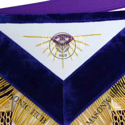 Grand Lodge Officer Aprons Set of 12 – Freemason Lambskin Regalia with Gold Bullion Hand Embroidery, Chain Collars, Jewels & Cuffs