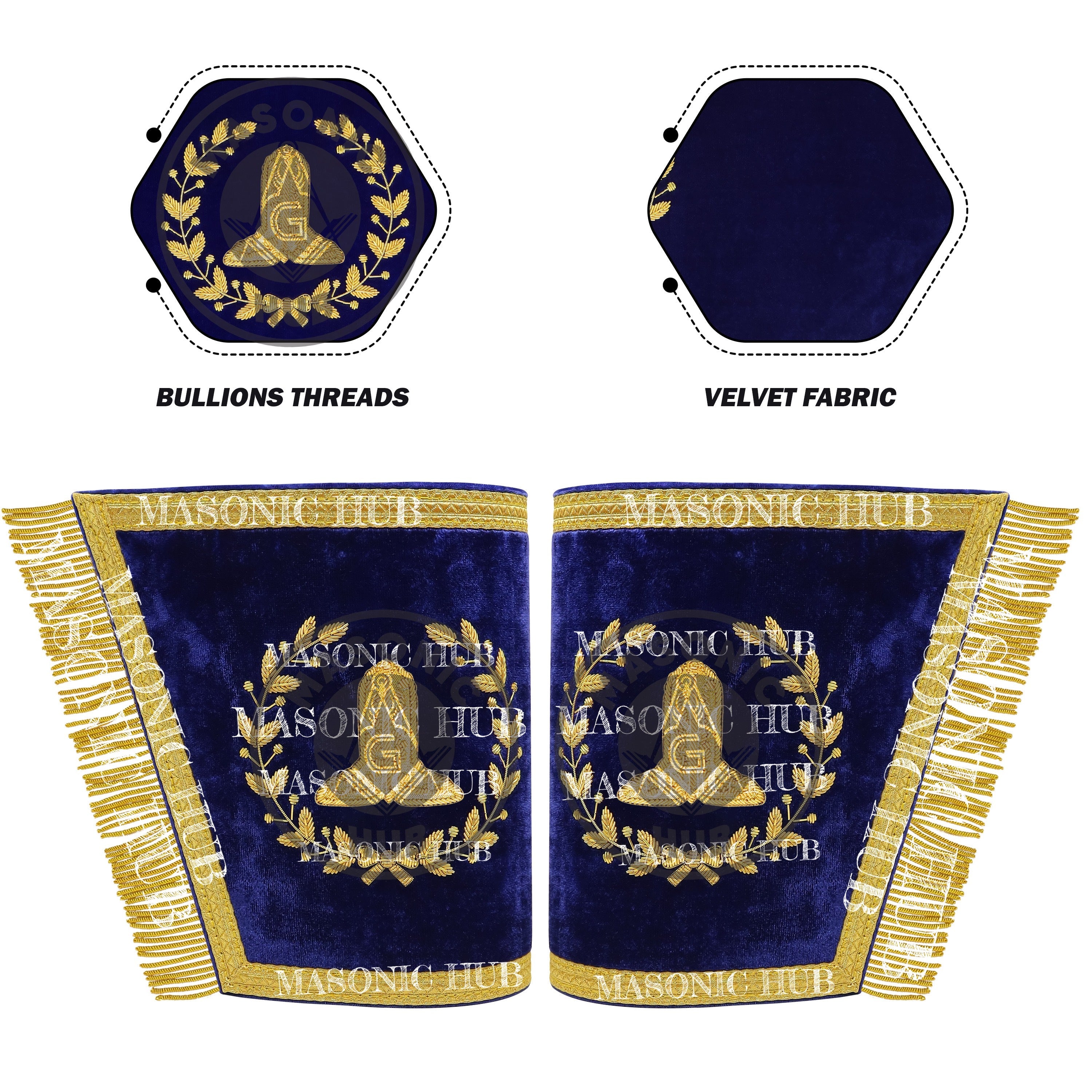 Masonic Grand Lodge Senior Warden Cuffs Set – Hand Embroidered Gold Bullion Masonic Hub