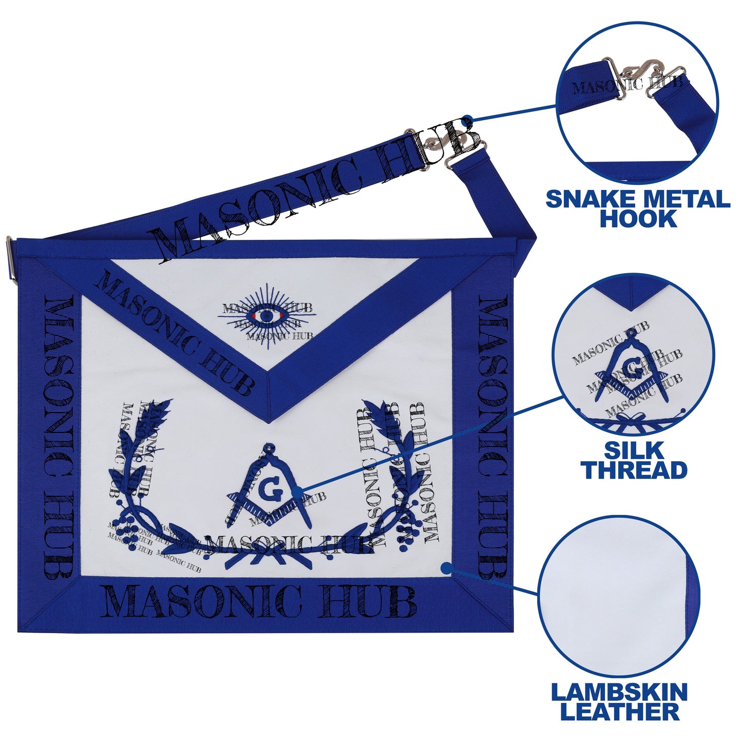 Masonic Master Mason Apron Lambskin Blue Silk Wreath & Grapes Freemason Regalia