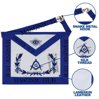 Masonic Master Mason Apron Lambskin Blue Silk Wreath & Grapes Freemason Regalia