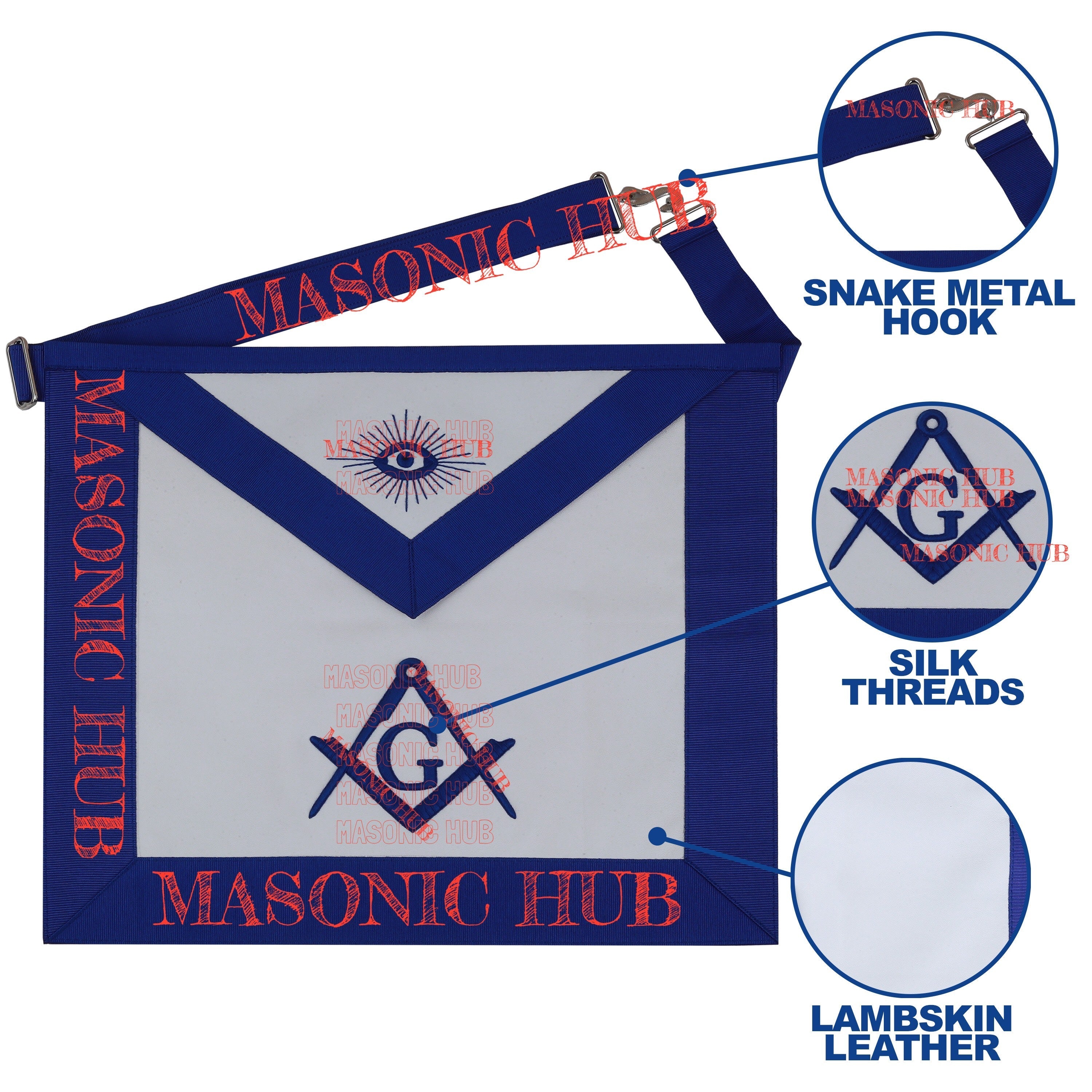 Masonic Master Mason Lambskin Apron Third Degree Blue Silk Embroidery Freemason My Store