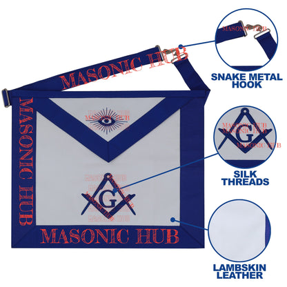Masonic Master Mason Lambskin Apron Third Degree Blue Silk Embroidery Freemason