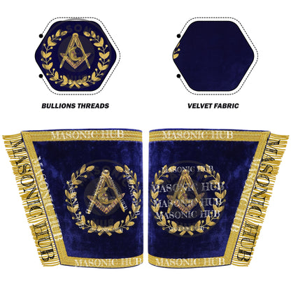 Masonic Grand Lodge Junior Deacon Cuffs Set – Hand Embroidered Gold Bullion