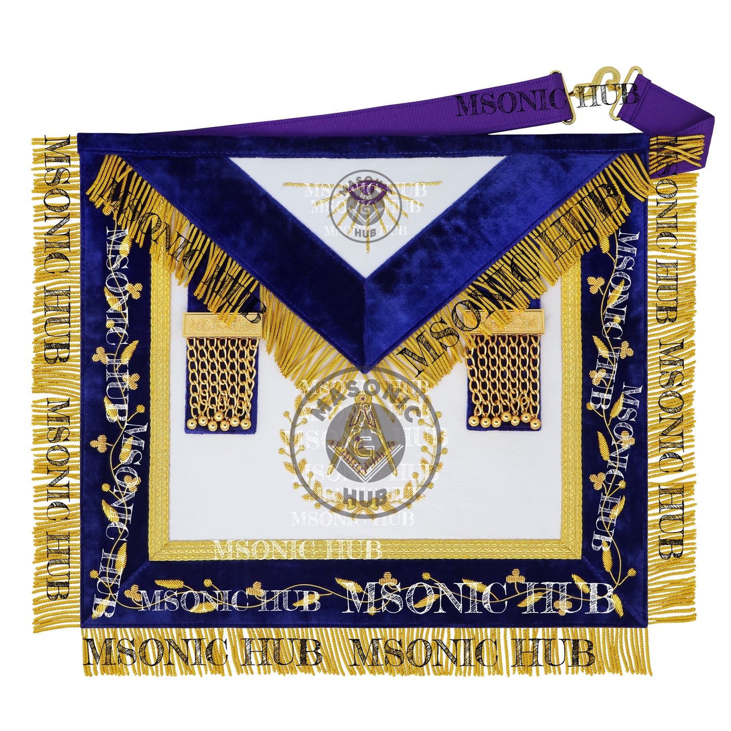 Grand Lodge Officer Aprons Set of 12 – Freemason Lambskin Regalia with Gold Bullion Hand Embroidery, Chain Collars, Jewels & Cuffs