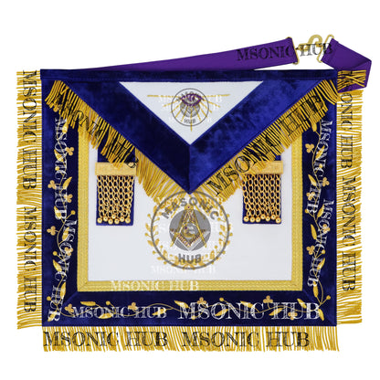 Grand Lodge Officer Aprons Set of 12 – Freemason Lambskin Regalia with Gold Bullion Hand Embroidery, Chain Collars, Jewels & Cuffs
