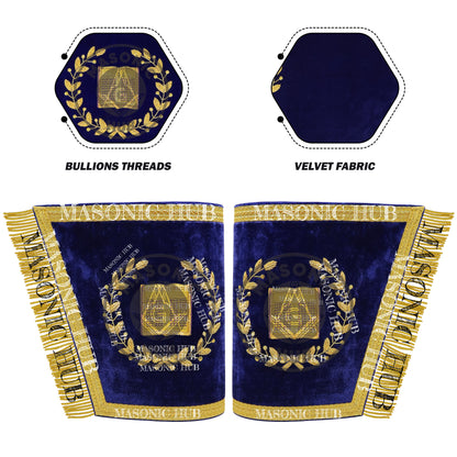 Masonic Grand Lodge Lecturer Cuffs Set – Hand Embroidered Gold Bullion