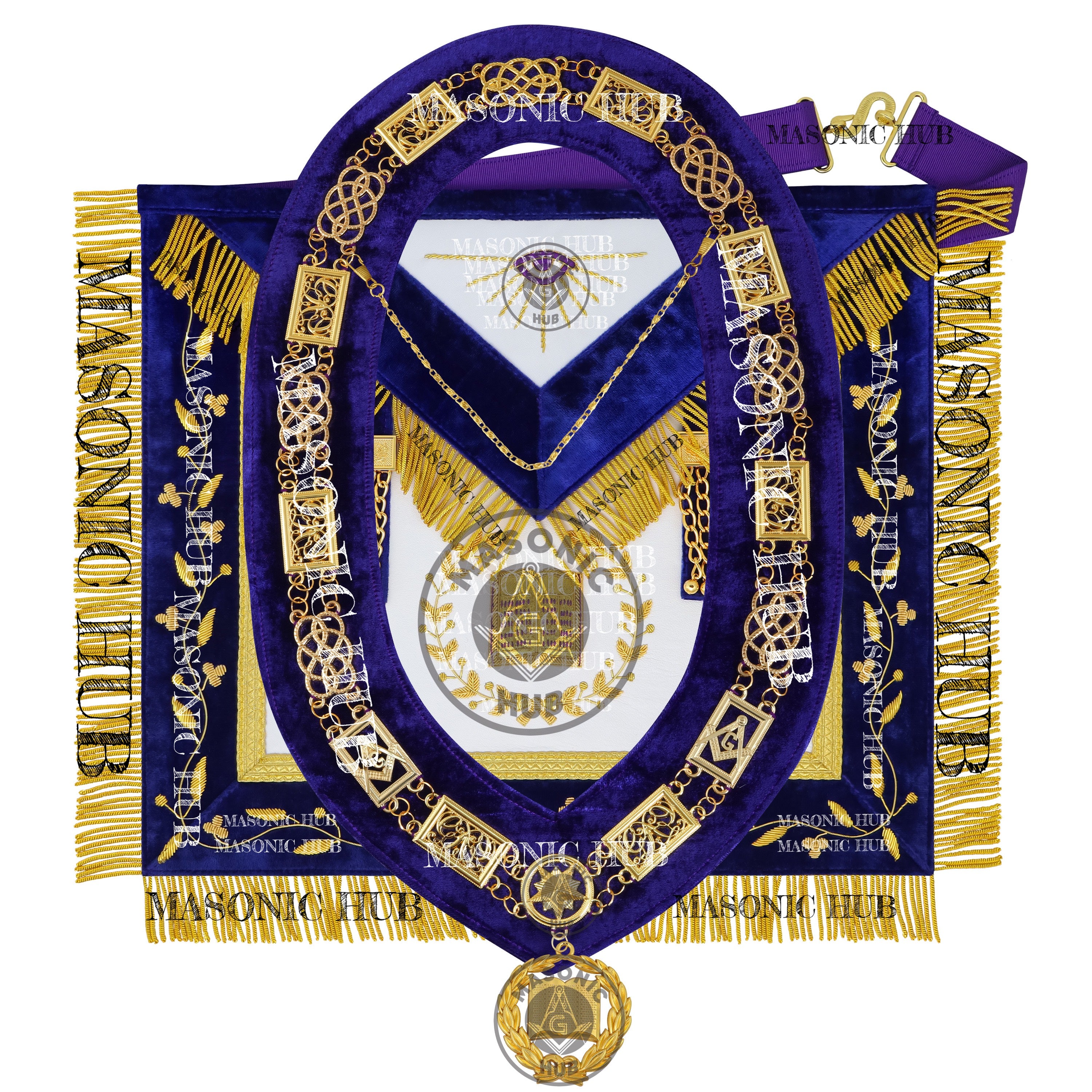 Masonic Grand Lodge Lecturer Regalia Set – Hand Embroidered Lambskin Apron