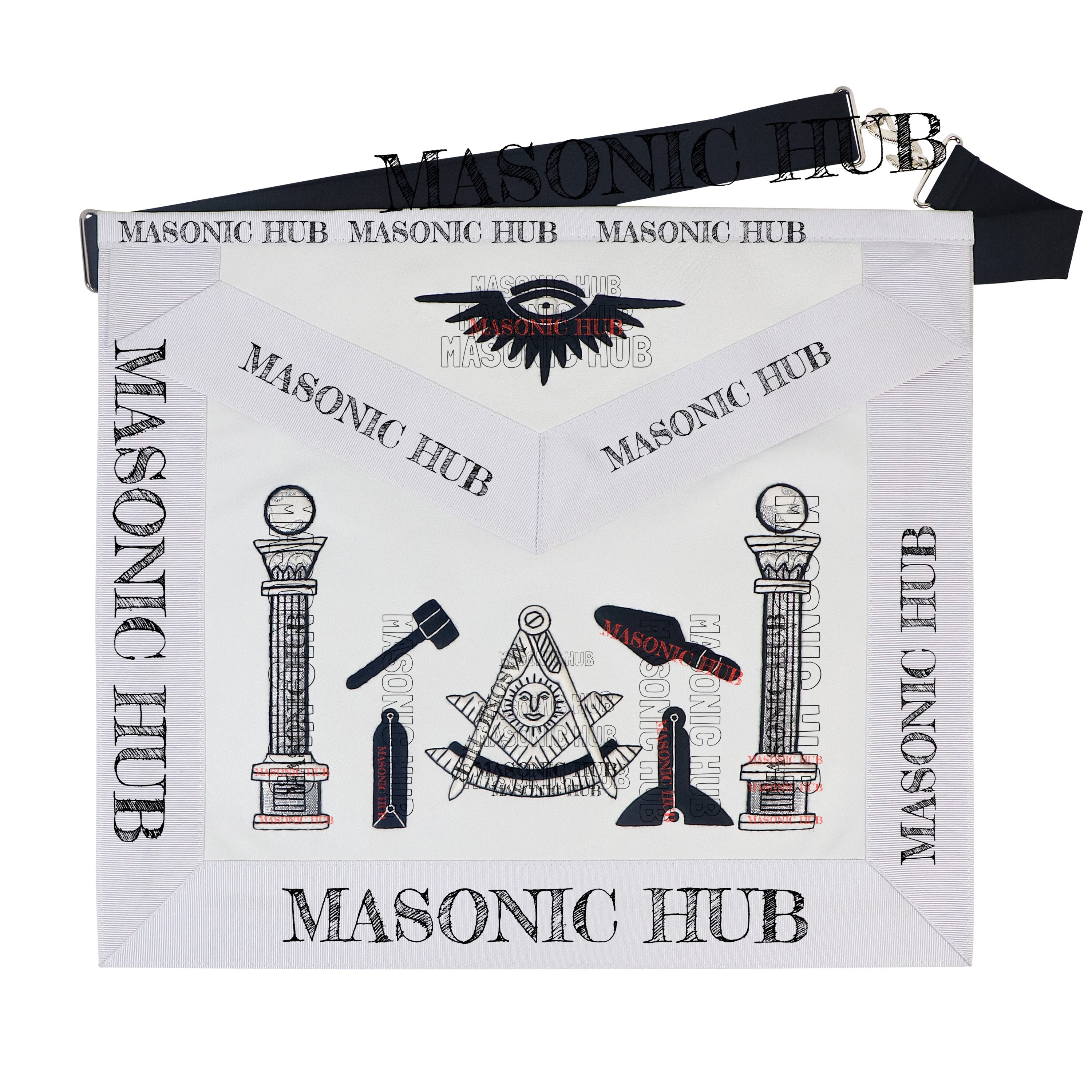 Masonic Past Master Tools Apron - Lambskin & Silk Threads - Hand Embroidered
