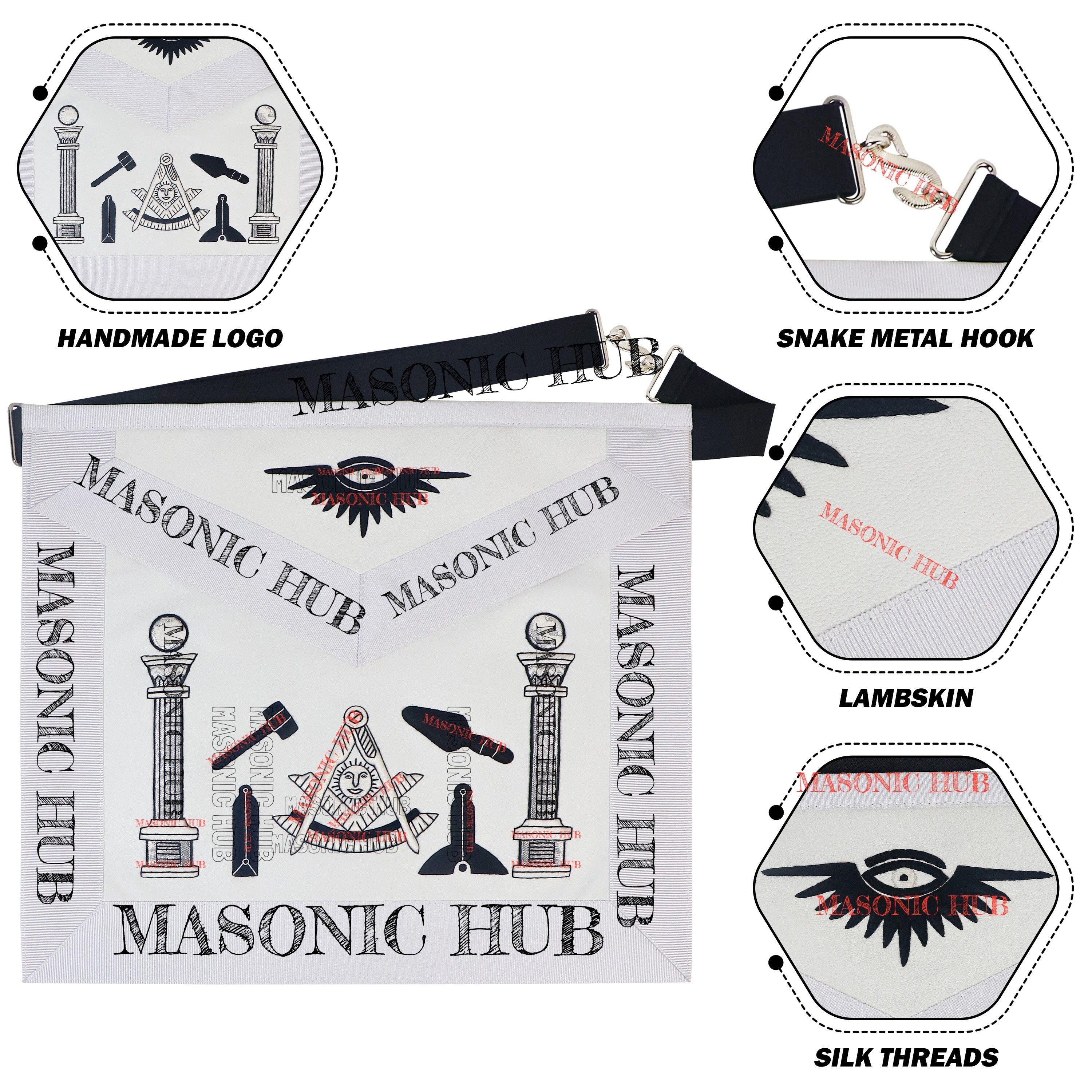 Masonic Past Master Tools Apron - Lambskin & Silk Threads - Hand Embroidered My Store