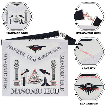 Masonic Past Master Tools Apron - Lambskin & Silk Threads - Hand Embroidered