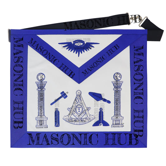 Masonic Past Master Working Tools Apron - Lambskin & Silk Threads - Hand Embroidered