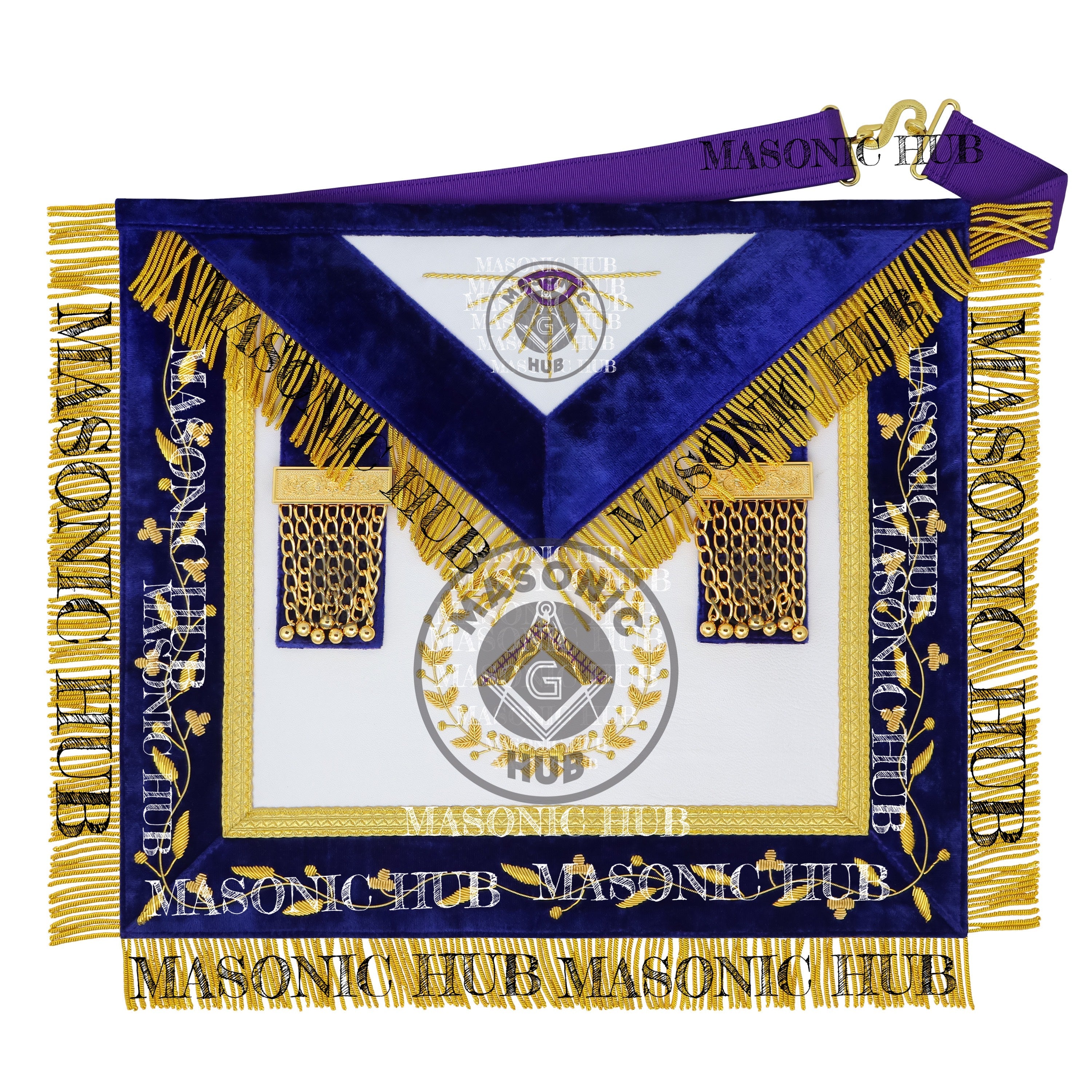 Grand Lodge Officer Aprons Set of 12 – Freemason Lambskin Regalia with Gold Bullion Hand Embroidery, Chain Collars, Jewels & Cuffs Masonic Hub