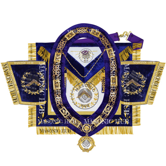 Masonic Grand Lodge Worshipful Master Regalia Set – Hand Made Lambskin Apron