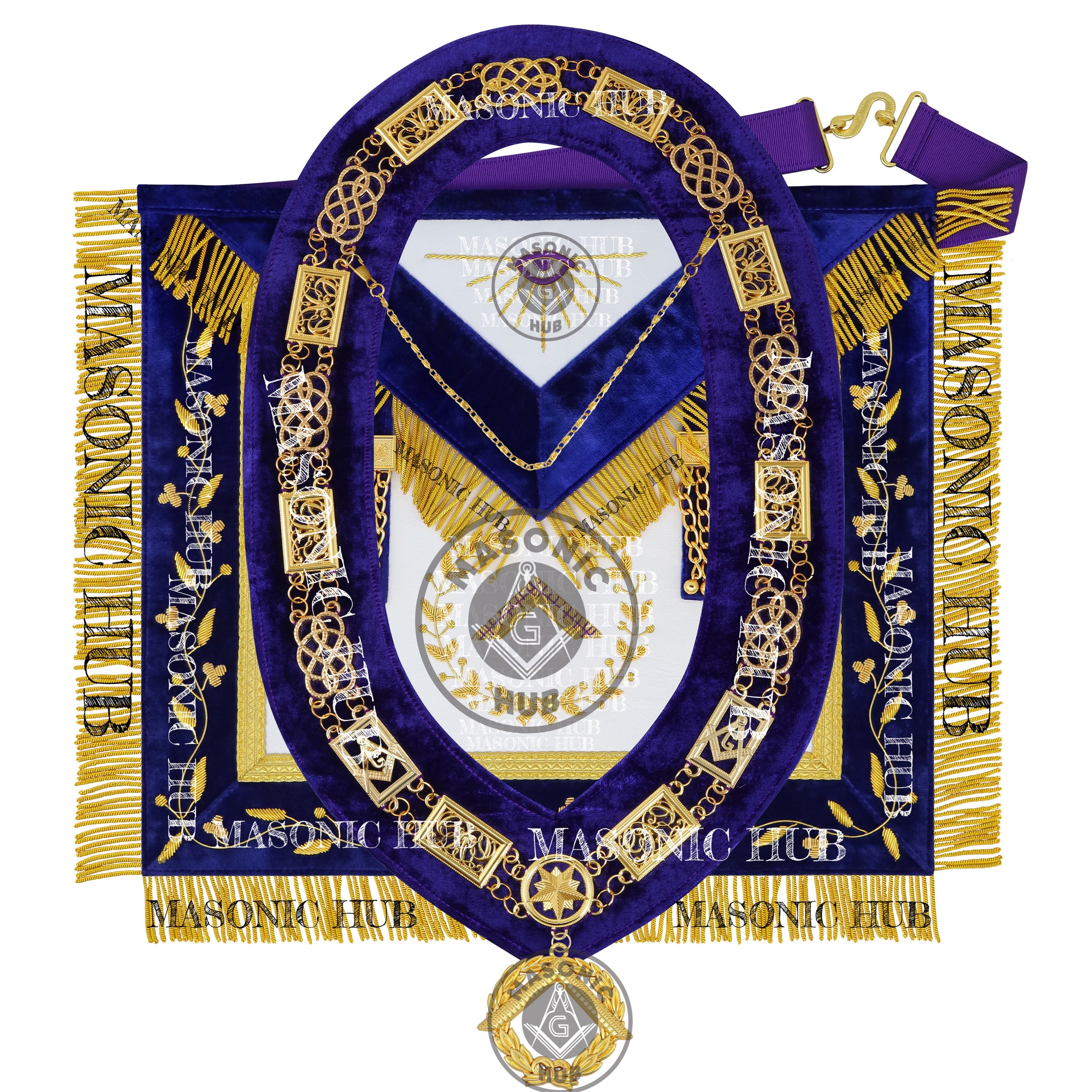 Masonic Grand Lodge Worshipful Master Regalia Set – Hand Made Lambskin Apron
