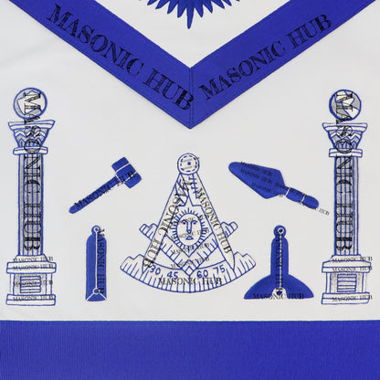 Masonic Past Master Working Tools Apron - Lambskin & Silk Threads - Hand Embroidered