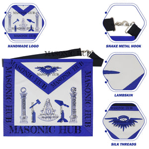Masonic Past Master Working Tools Apron - Lambskin & Silk Threads - Hand Embroidered My Store