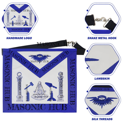 Masonic Past Master Working Tools Apron - Lambskin & Silk Threads - Hand Embroidered