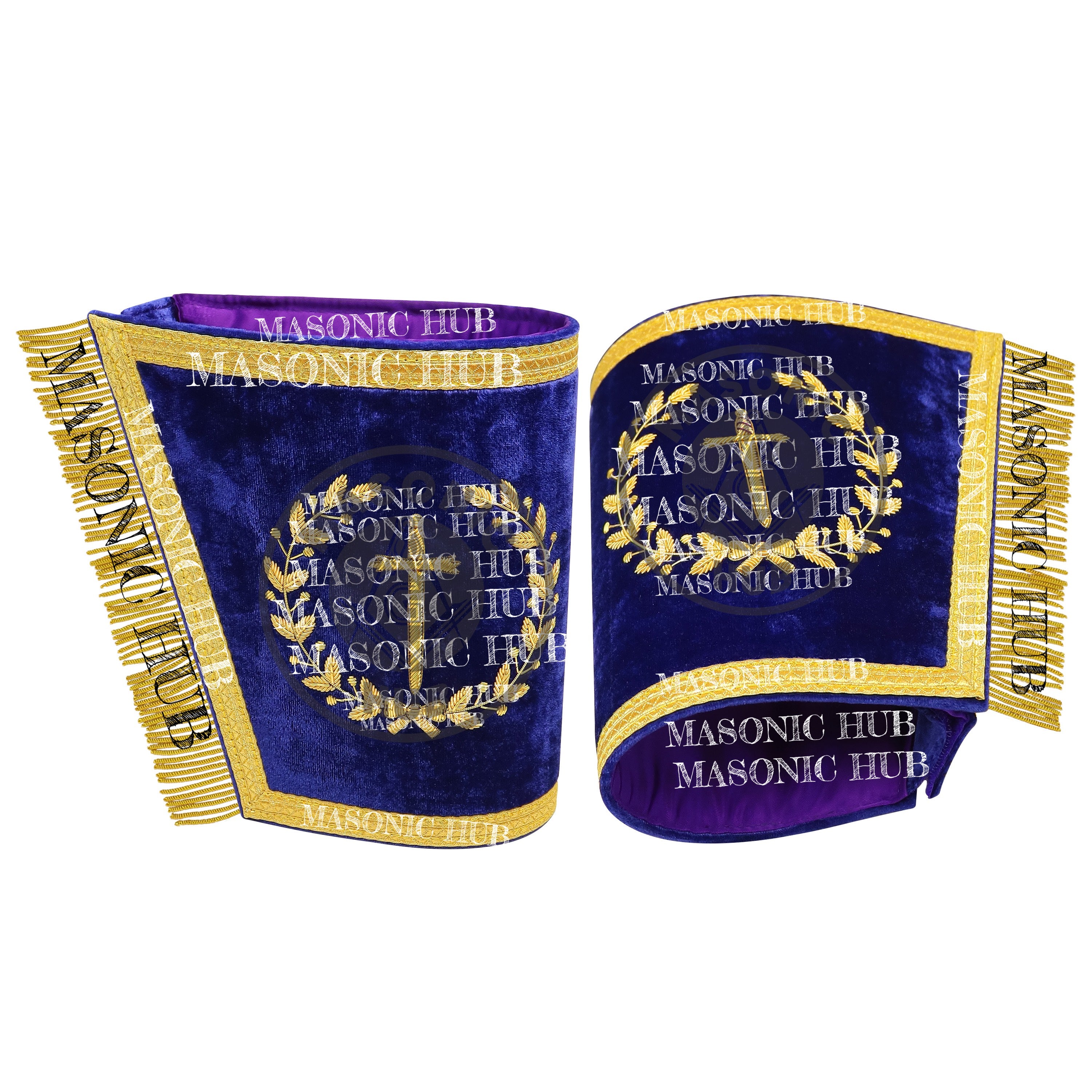 Grand Lodge Masonic Tyler Officer Cuffs – Handcrafted Gold Bullion Embroidery
