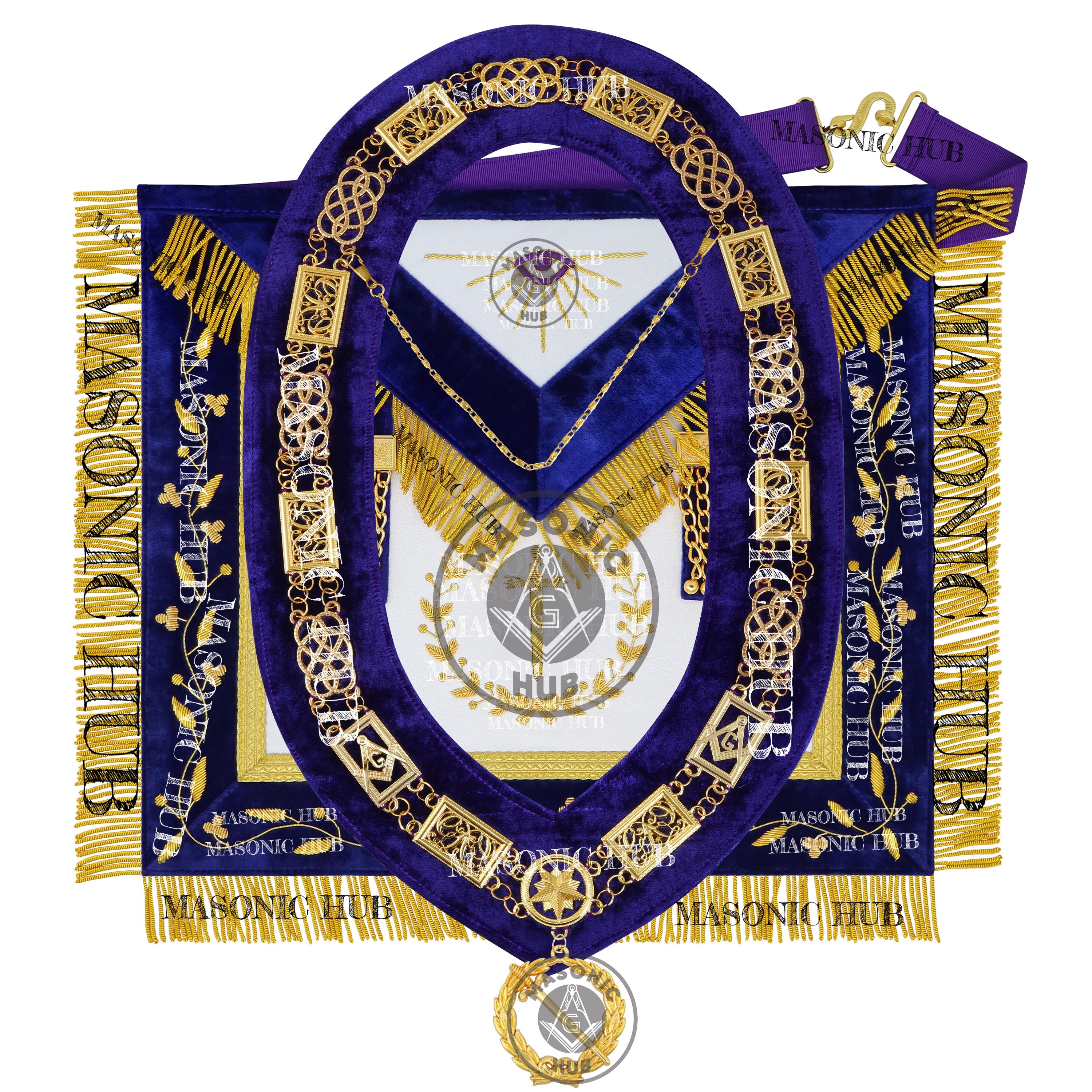 Masonic Grand Lodge Tyler Regalia Set – Hand Embroidered Lambskin Apron
