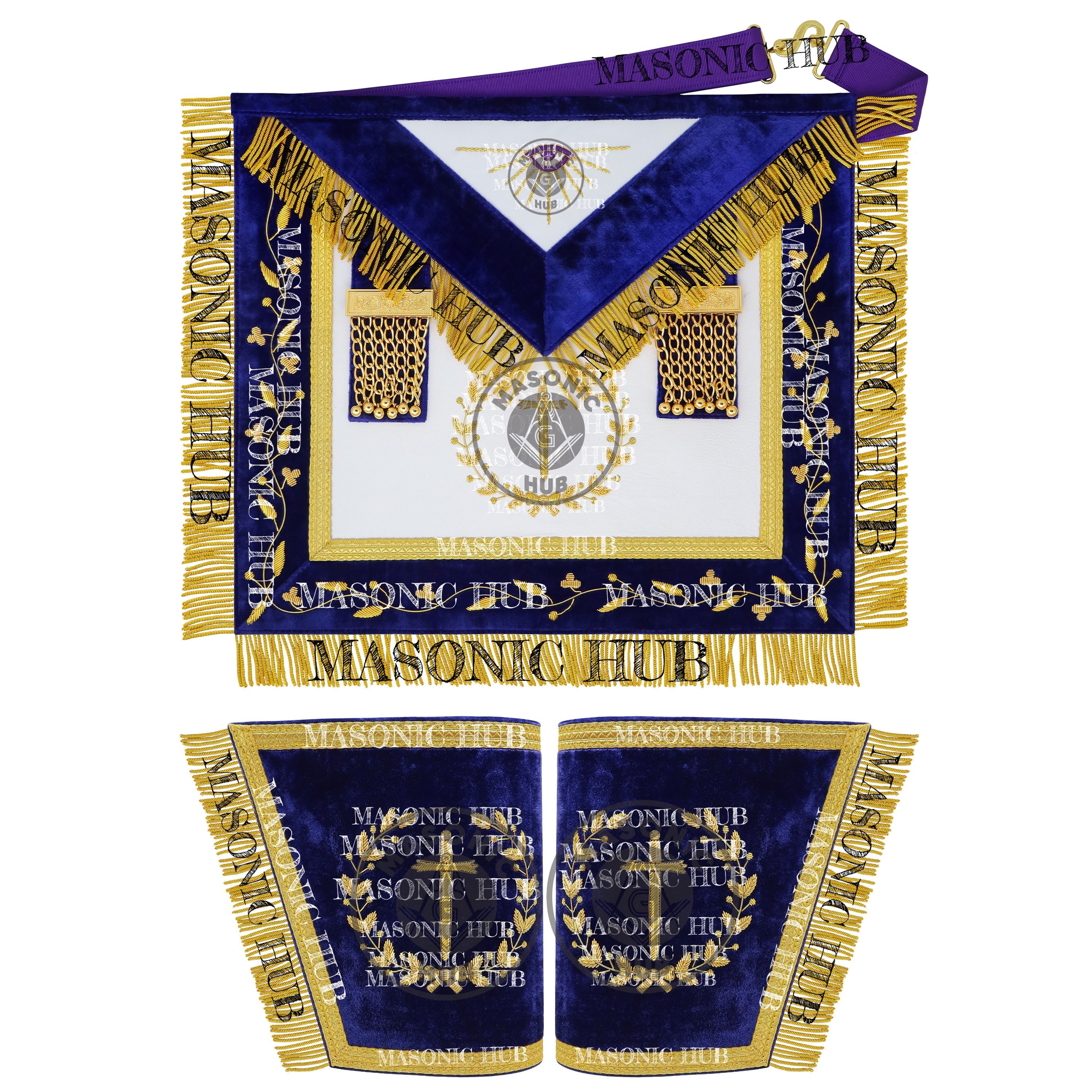 Masonic Grand Lodge Tyler Regalia Set – Hand Embroidered Lambskin Apron Masonic Hub