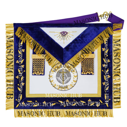 Grand Lodge Officer Aprons Set of 12 – Freemason Lambskin Regalia with Gold Bullion Hand Embroidery, Chain Collars, Jewels & Cuffs