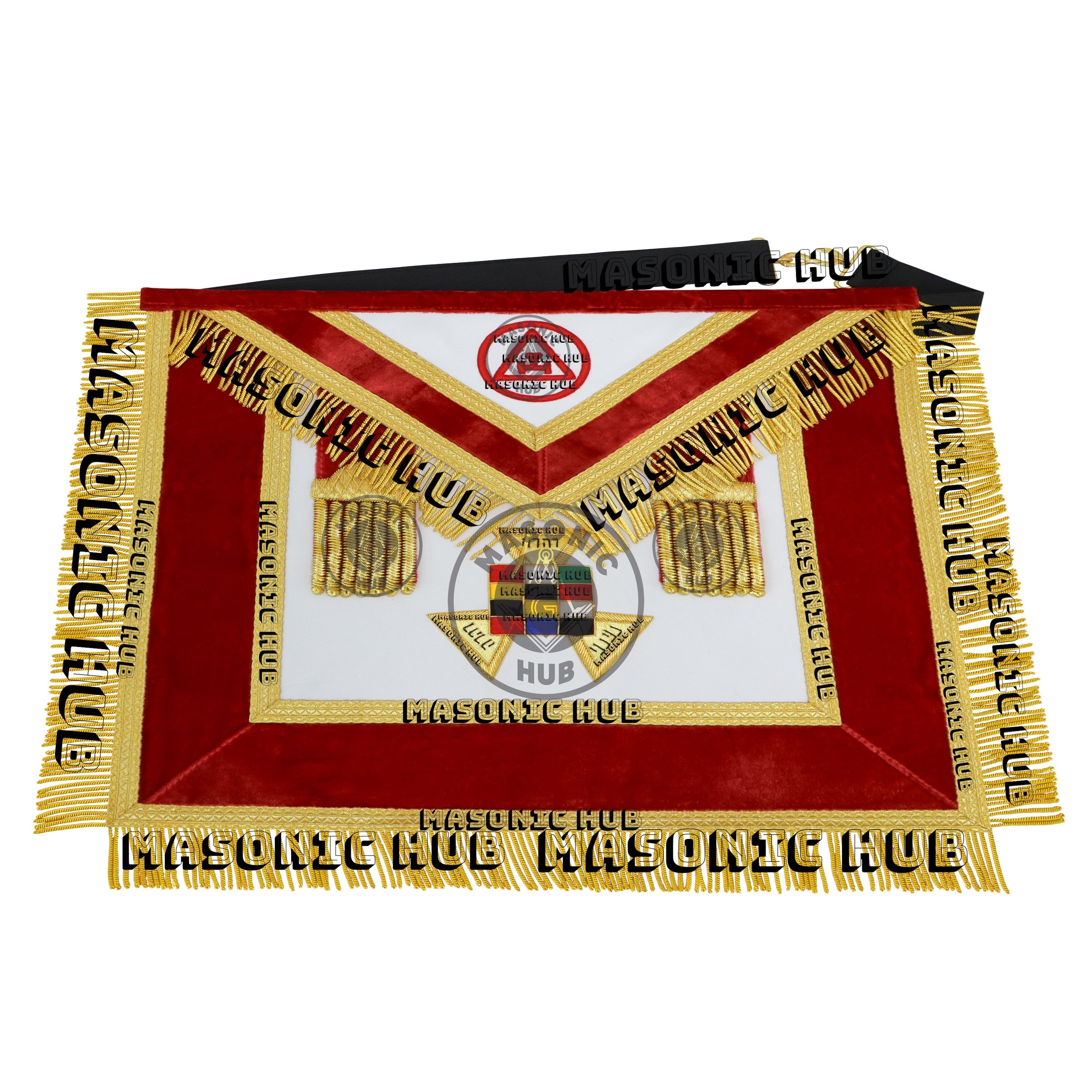 Past High Priest Royal Arch Apron – Red Velvet & Gold Bullion with Embroidered Masonic Hub