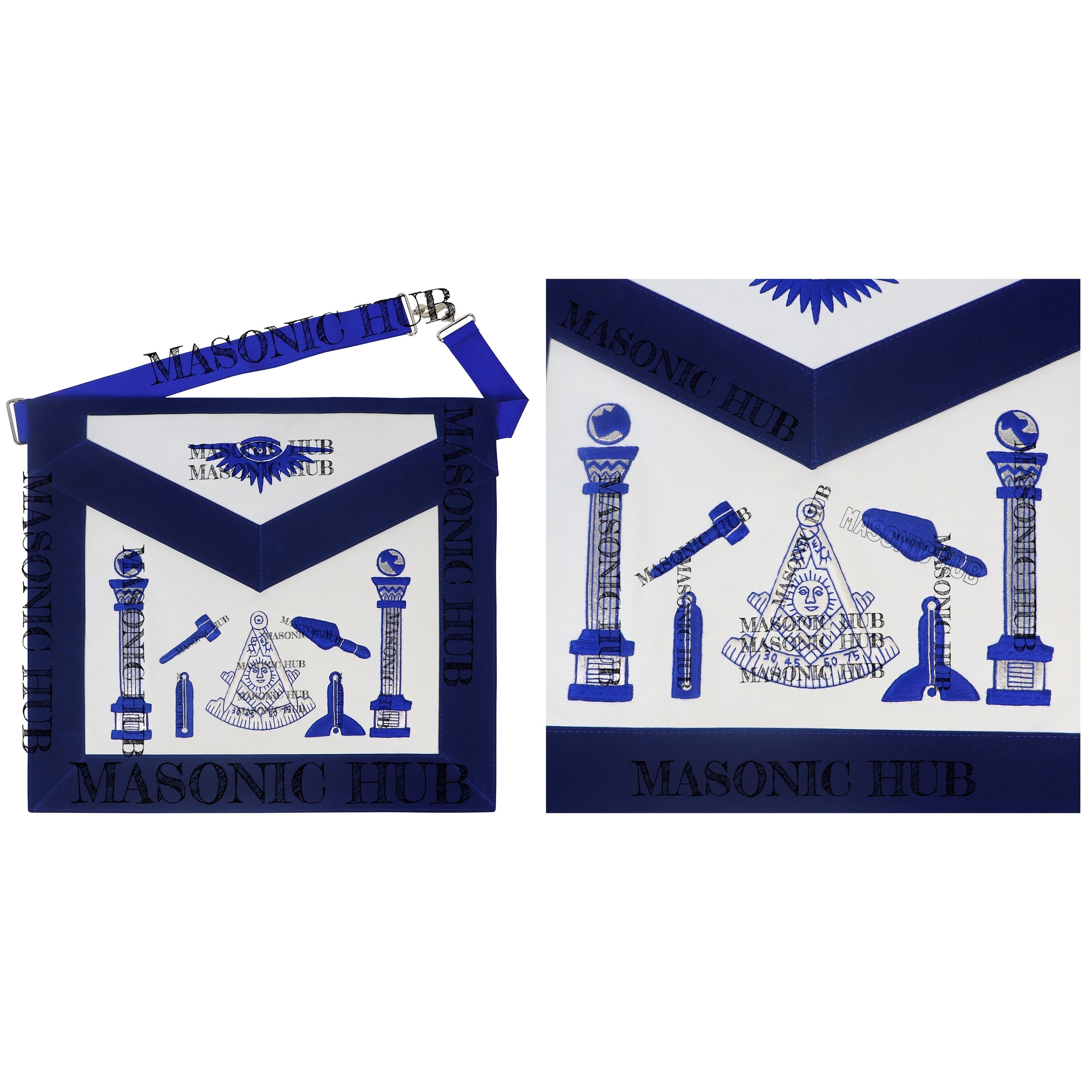 Masonic Past Master Lambskin Working Tools Apron - Hand-Embroidered Freemason My Store