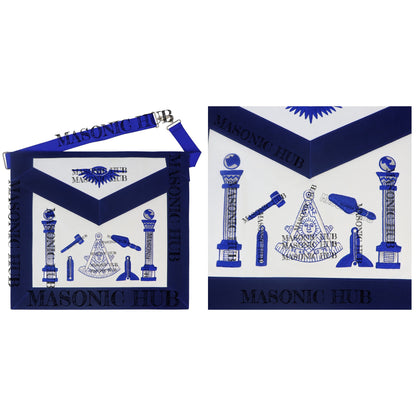 Masonic Past Master Lambskin Working Tools Apron - Hand-Embroidered Freemason
