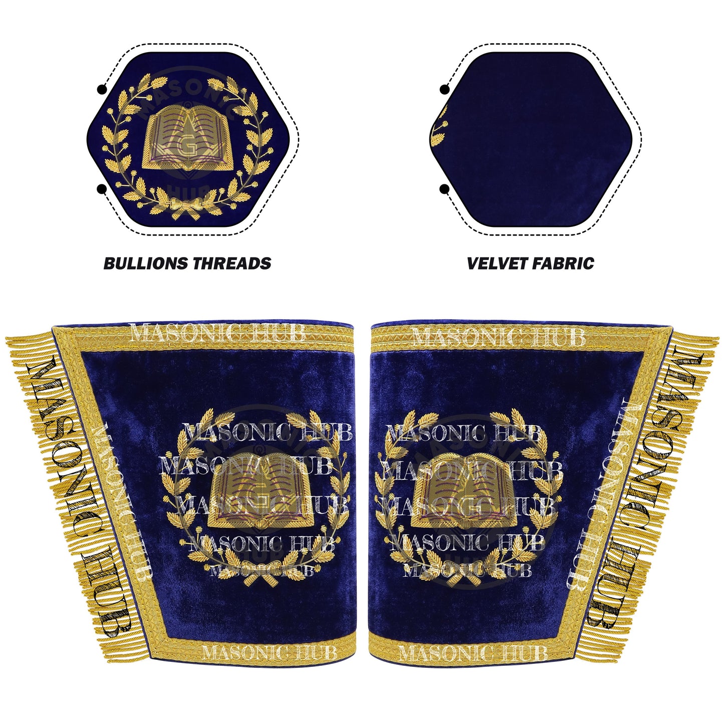 Masonic Grand Lodge Chaplain Officer Cuffs Set – Hand Embroidered Gold Bullion