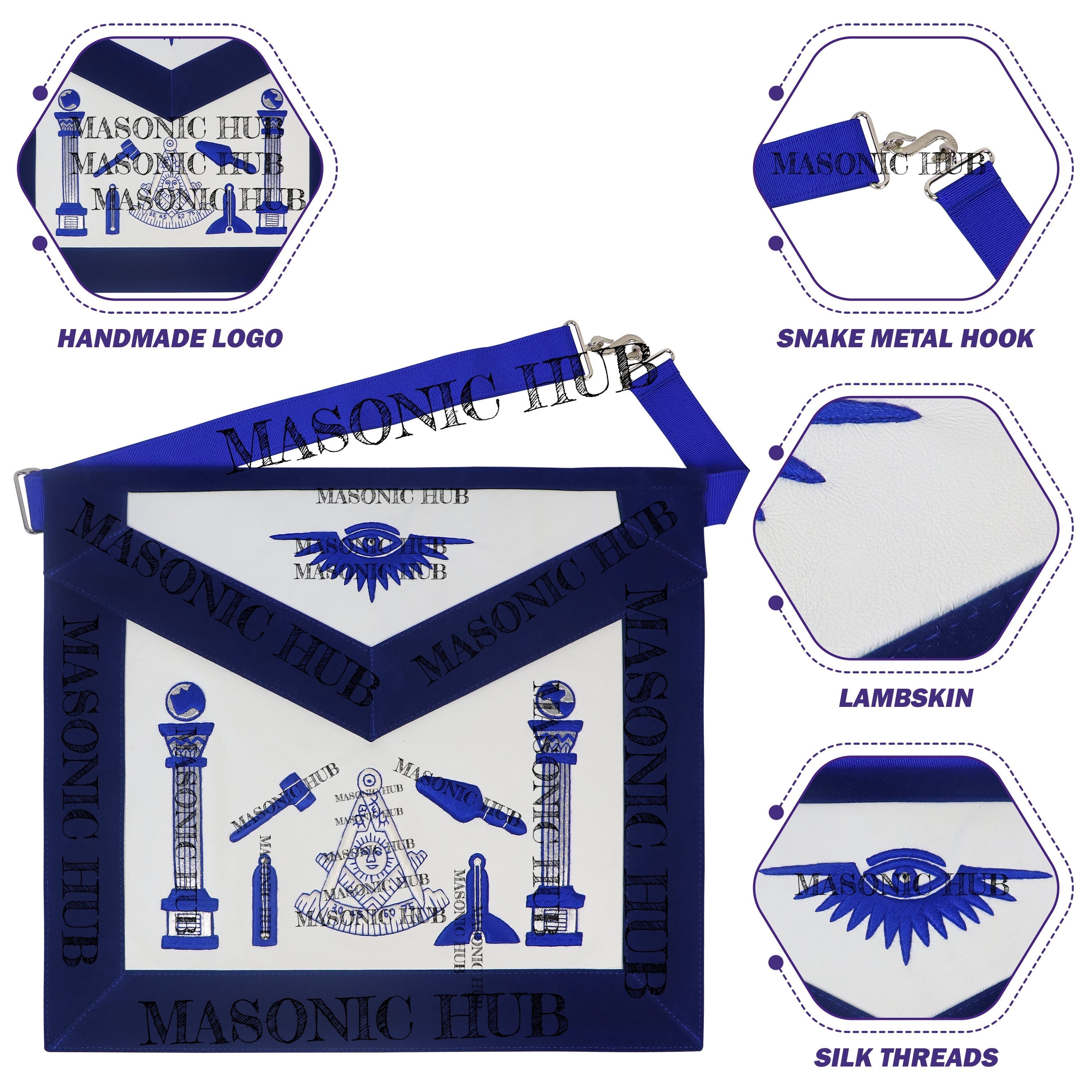 Masonic Past Master Lambskin Working Tools Apron - Hand-Embroidered Freemason My Store