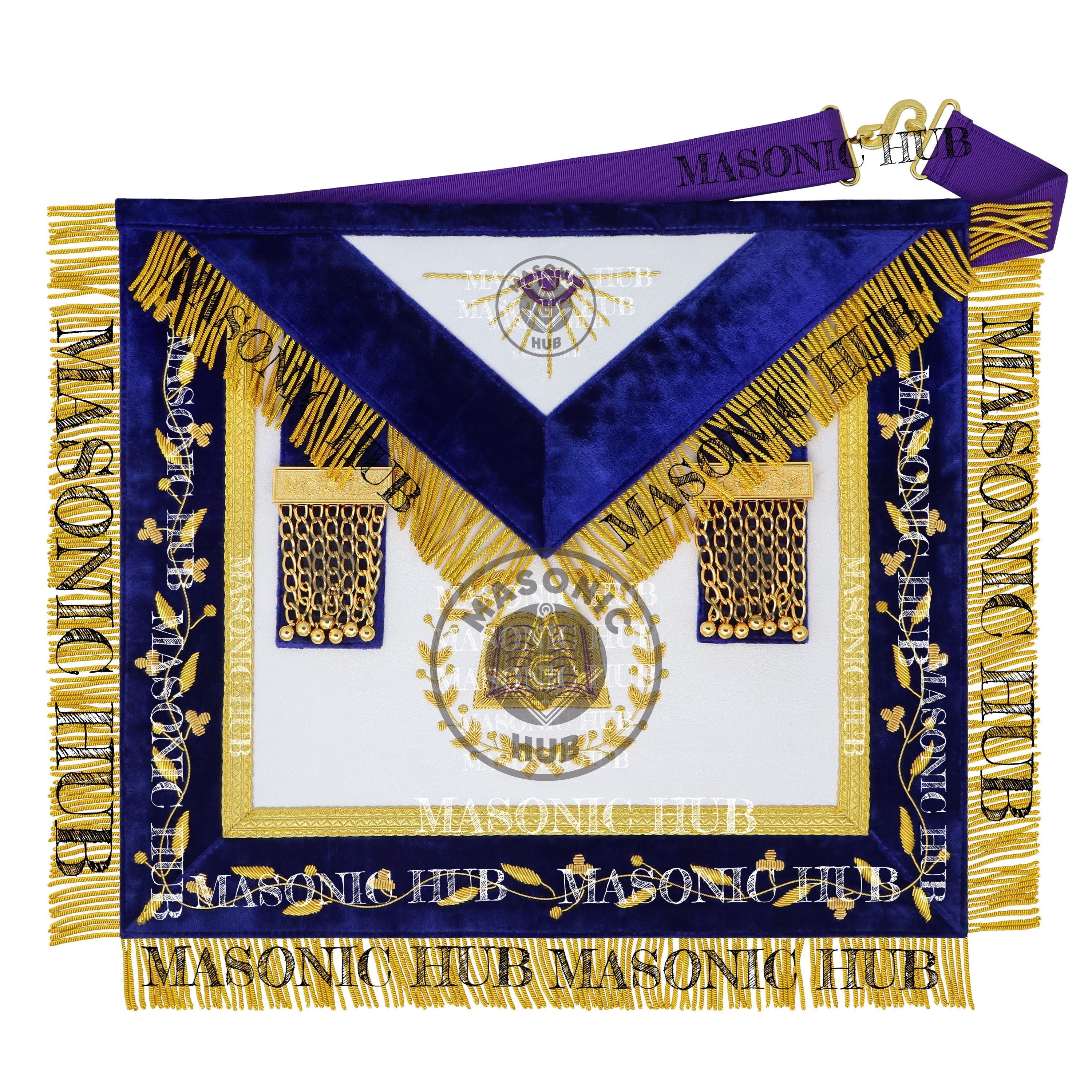 Grand Lodge Officer Aprons Set of 12 – Freemason Lambskin Regalia with Gold Bullion Hand Embroidery, Chain Collars, Jewels & Cuffs Masonic Hub