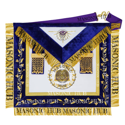 Grand Lodge Officer Aprons Set of 12 – Freemason Lambskin Regalia with Gold Bullion Hand Embroidery, Chain Collars, Jewels & Cuffs