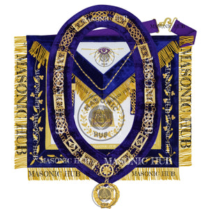 Masonic Grand Lodge Chaplain Regalia Set – Hand Embroidered Lambskin Apron, Collar, Jewel & Cuffs – Gold Bullion Finish Masonic Hub