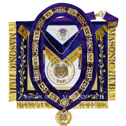Masonic Grand Lodge Chaplain Regalia Set – Hand Embroidered Lambskin Apron, Collar, Jewel & Cuffs – Gold Bullion Finish