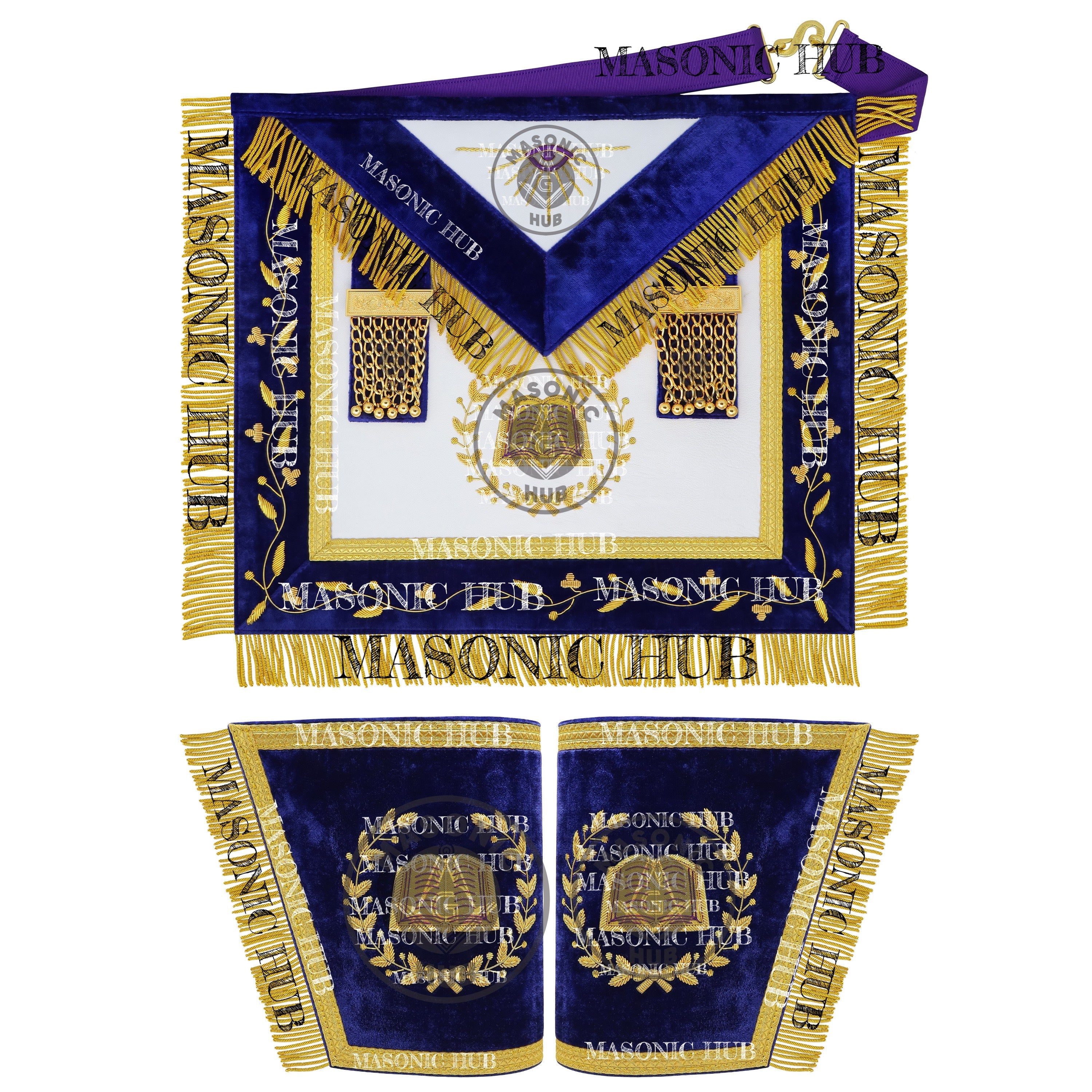 Masonic Grand Lodge Chaplain Regalia Set – Hand Embroidered Lambskin Apron, Collar, Jewel & Cuffs – Gold Bullion Finish Masonic Hub