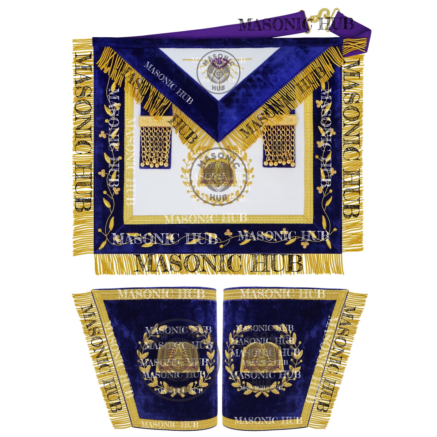 Masonic Grand Lodge Chaplain Regalia Set – Hand Embroidered Lambskin Apron, Collar, Jewel & Cuffs – Gold Bullion Finish