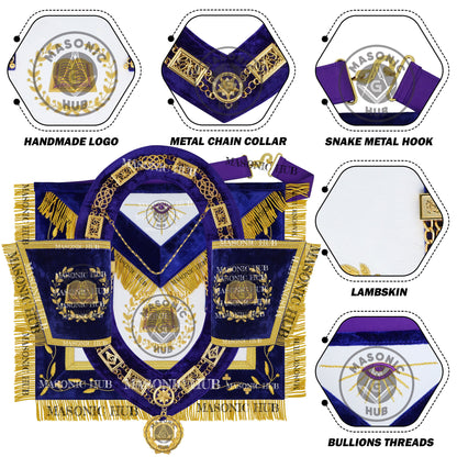 Masonic Grand Lodge Chaplain Regalia Set – Hand Embroidered Lambskin Apron, Collar, Jewel & Cuffs – Gold Bullion Finish