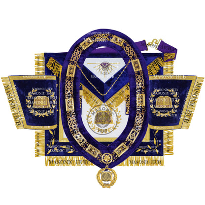 Masonic Grand Lodge Chaplain Regalia Set – Hand Embroidered Lambskin Apron, Collar, Jewel & Cuffs – Gold Bullion Finish